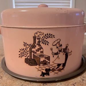 Pink Metal Mid-Century
Scottie Dog And Outdoor Chef 
Metal Pie & Cake Carrier